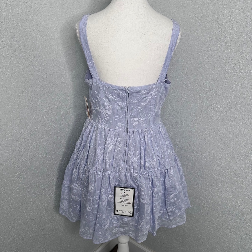 City Studio Lilac Embroidered Floral Mini Dress Tiered‎ Square Neck Size 11/12 - Picture 4 of 8
